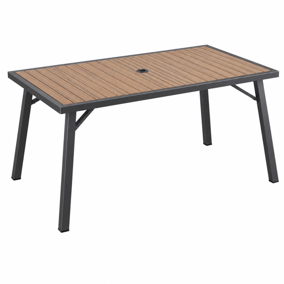 Mesa de jardín 150 x 90 x 75 cm de madera marrón y acero negro para exterior estilo contemporáneo