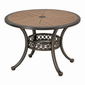Mesa de exterior redonda 107 cm de metal marrón y gris con orificio para sombrilla