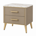 Mesita de noche 50 x 40 x 60 cm beige y dorado con dos cajones estilo moderno