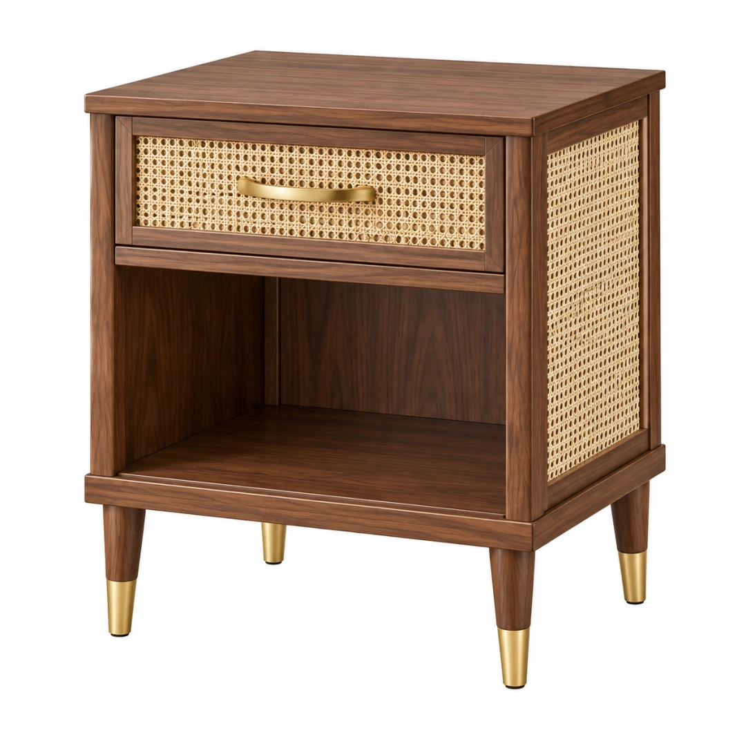 Mesita de noche 50 x 40 x 60 cm de madera marrón con ratán estilo retro
