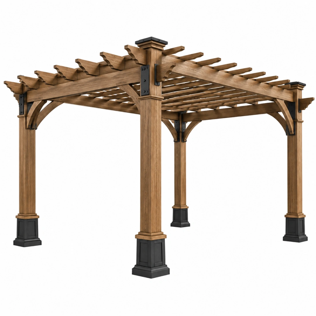 Pérgola 400 x 300 x 270 cm de madera marrón para jardín con estructura abierta