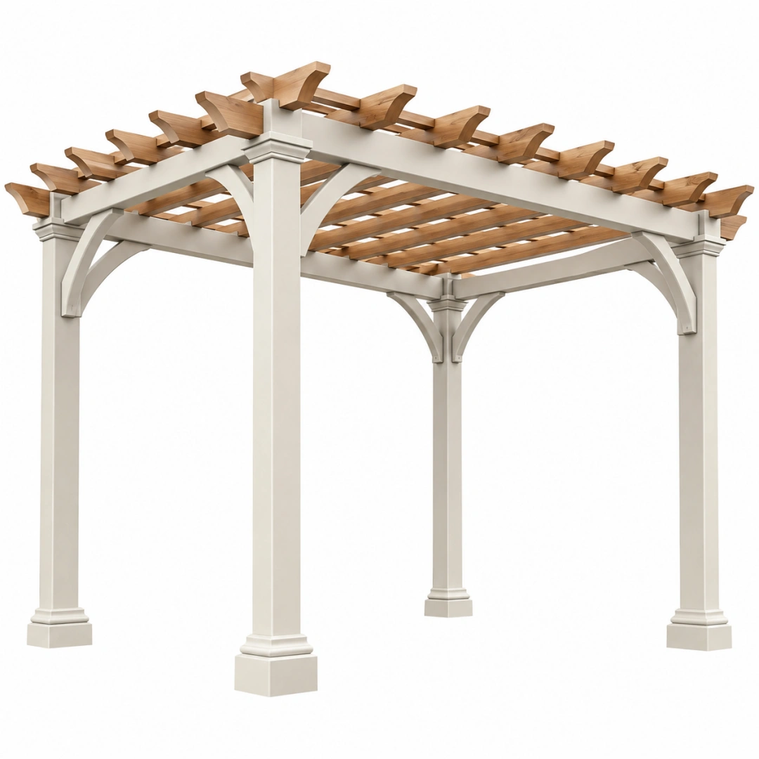 Pérgola de jardín 300 x 300 x 250 cm de madera blanca/natural con lamas superiores