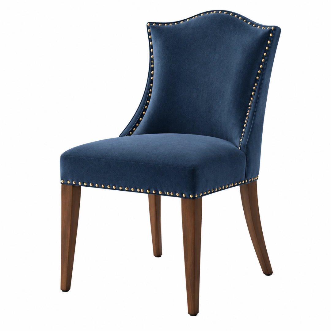 Silla de comedor 55 x 63 x 98 cm de terciopelo azul con patas de madera estilo clásico