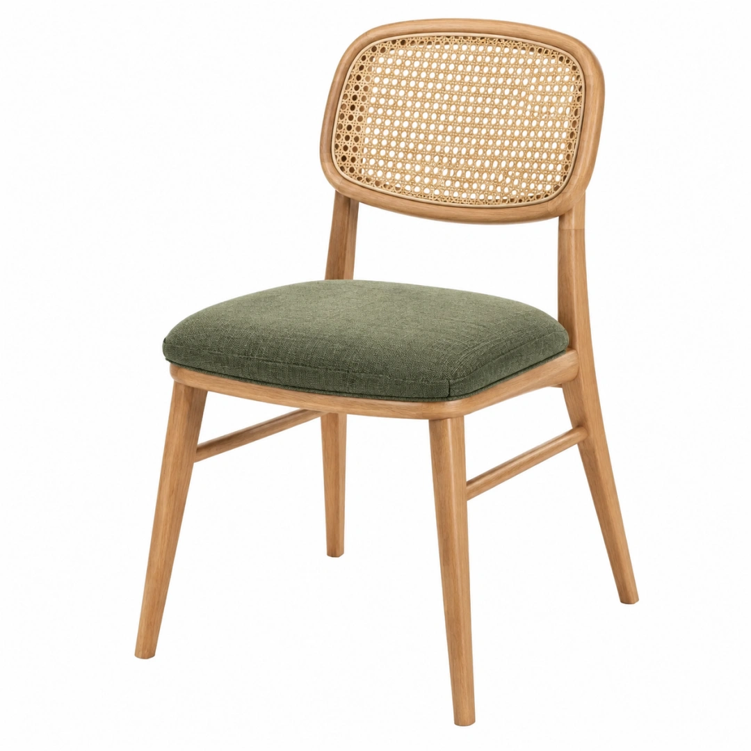 Silla de comedor 50 x 56 x 82 cm de madera y ratán natural con asiento verde
