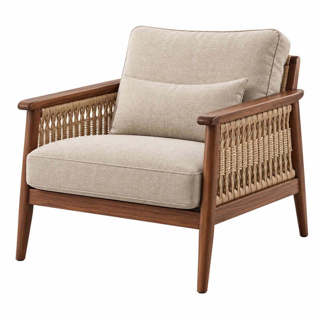 Sillón 78 x 78 x 84 cm de madera y fibra trenzada beige estilo natural