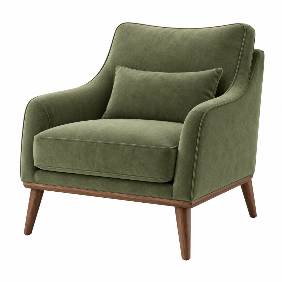 Sillón 85 x 90 x 100 cm tapizado textil verde con patas de madera para salón