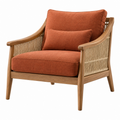 Sillón 76 x 82 x 86 cm de madera y cuerda beige con asiento tapizado terracota de estilo natural