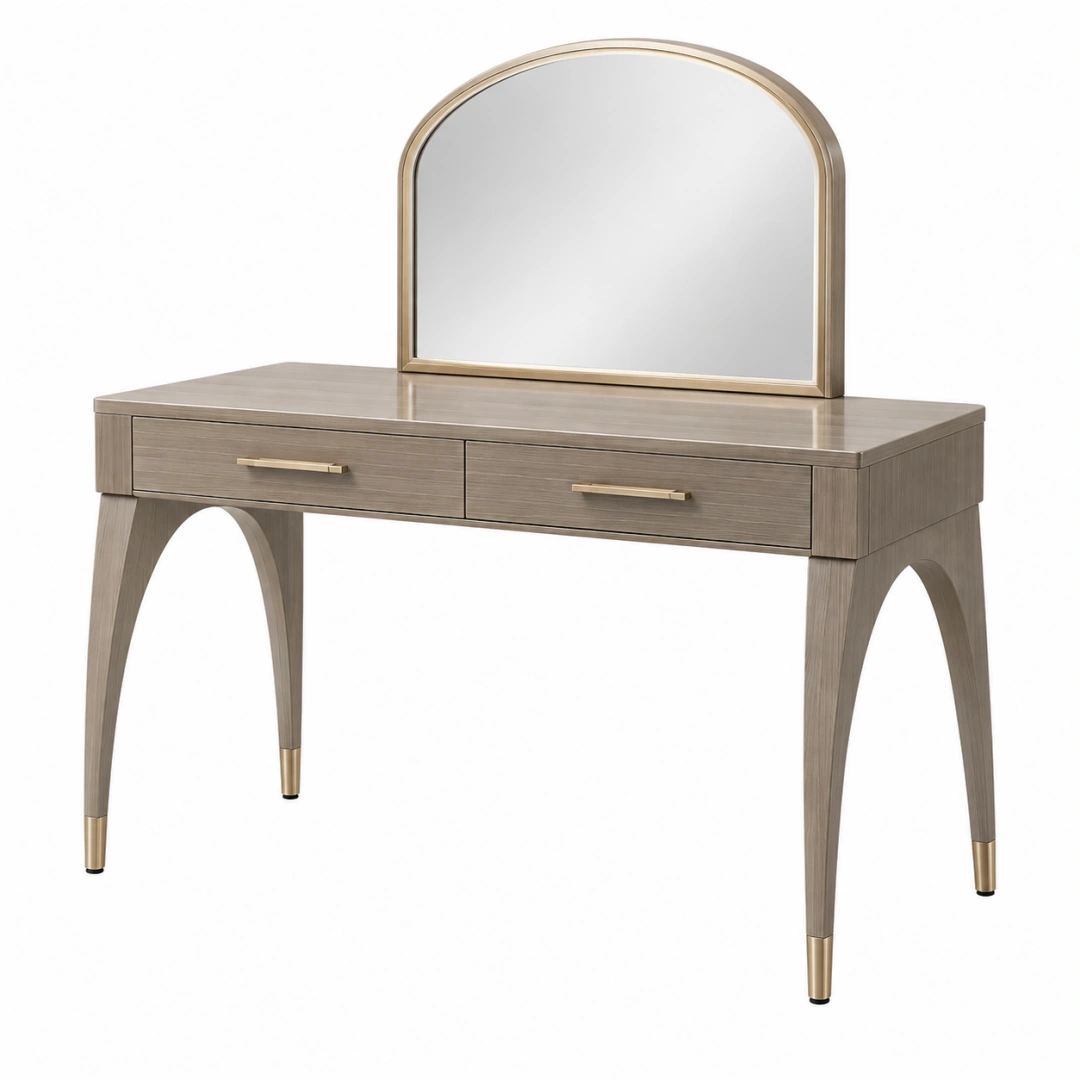 Tocador con espejo 120 x 50 x 150 cm de madera gris topo para dormitorio estilo contemporáneo