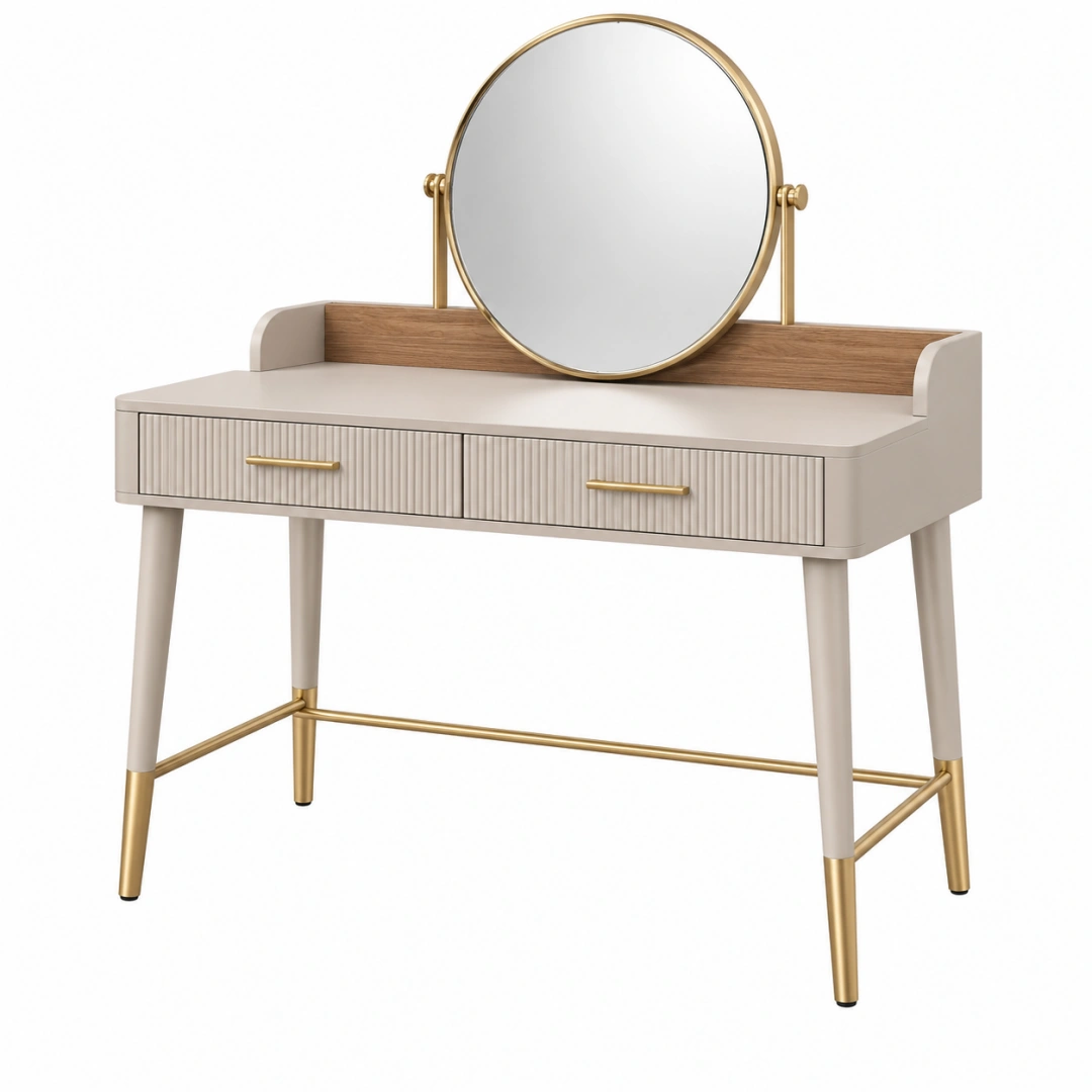 Tocador 100 x 45 x 145 cm de madera beige con espejo y dos cajones estilo moderno