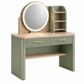 Tocador con espejo LED 100 x 45 x 140 cm en madera verde y natural con cajones y estantes